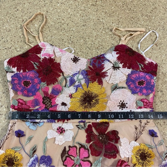 NWOT Lulus Garden Grandeur Beige Floral Embroidered A-Line Mini Dress - Picture 2 of 10